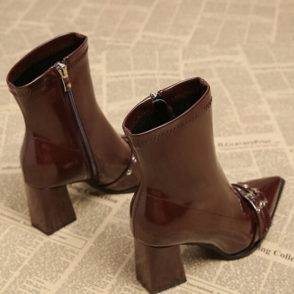 Burgundy Casual Women's Pointed Toe Short Heeled Boots - Picture 5 of 5